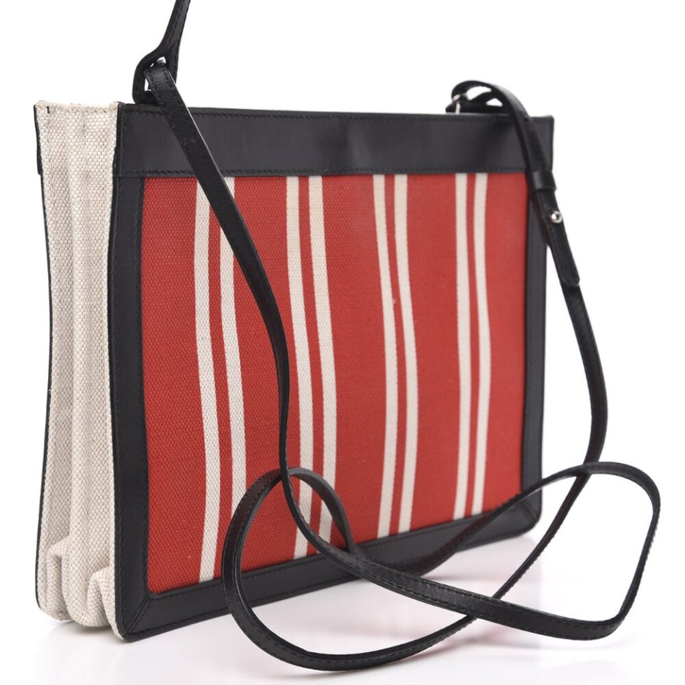 Balenciaga  Cotton Canvas Striped Pochette Crossbody Bag Red - Picture 2 of 5